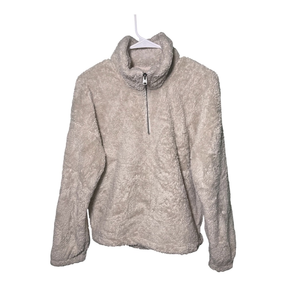 Abercrombie & Fitch Soft A&F Sherpa Quarter Zip Pullover Cream Beige Medium